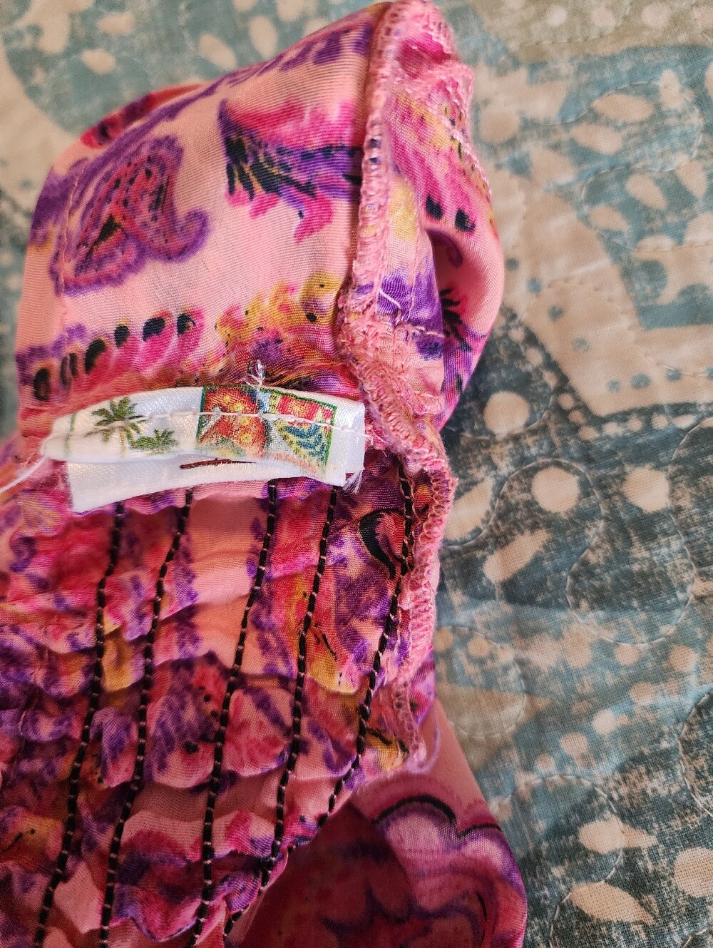 Vibrant Pink Paisley Boho Tiered Maxi Skirt Front Button Slit Smocked Waistband - Picture 13 of 13
